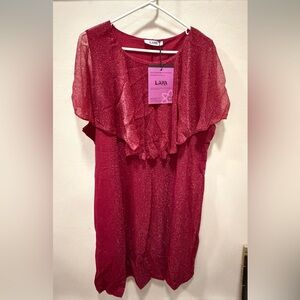 LAPA Women's Plus Size Round Neck Sz 5X Red Silver Sparkle Cocktail Dress